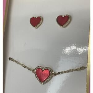 Guess Gold Tone Heart Bracelet Earrings (2 Piece Set) Fashion Style Chic Trendy